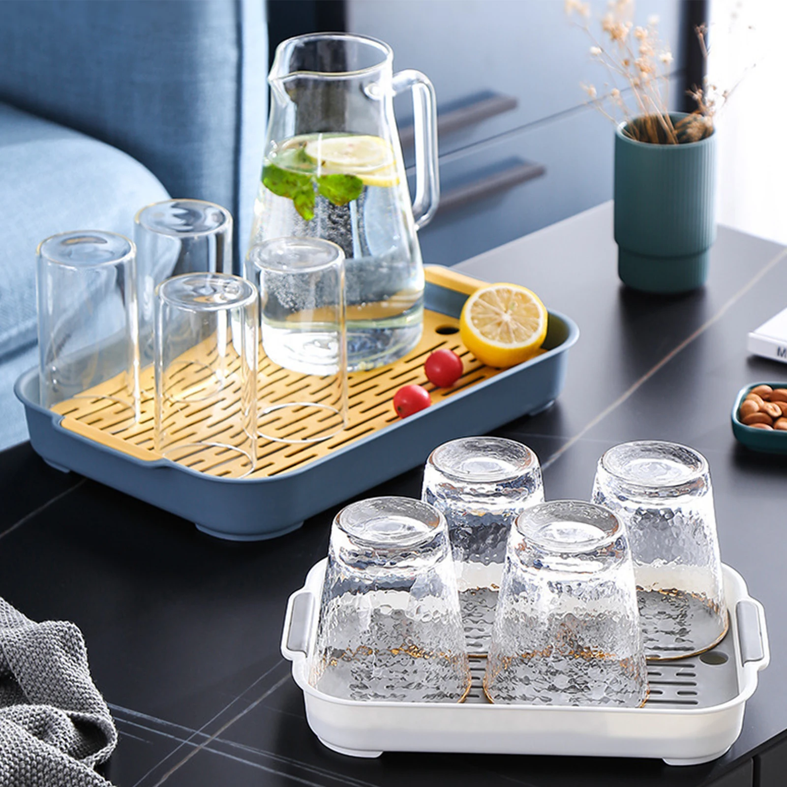 

Drain Tray Household Living Room Double Tray Rectangular Fruit Plate Kitchen Tableware Drain Basket Drain Rack