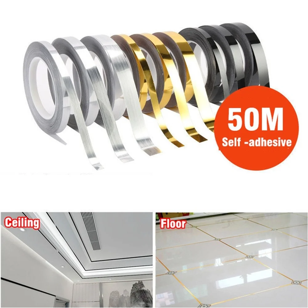

50M Self-adhesive Tile Gap Tape Home Decoration Floor Wall Seam Sealant Ceiling Waterproof Stickers Skirting Line Decorative