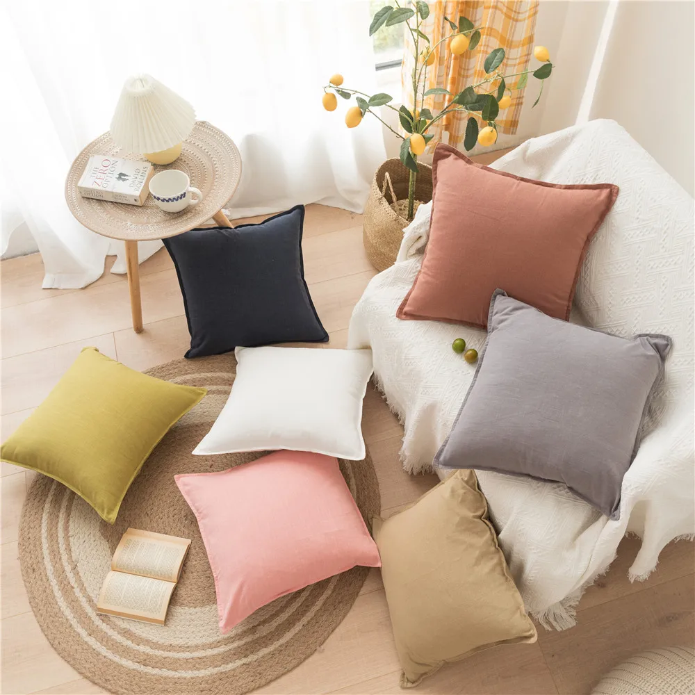 

Solid Color Linen Lace Sofa Cushion Cover 45x45cm Modern Minimalist Style Living Room Bedroom Home Decorate Pillow Case