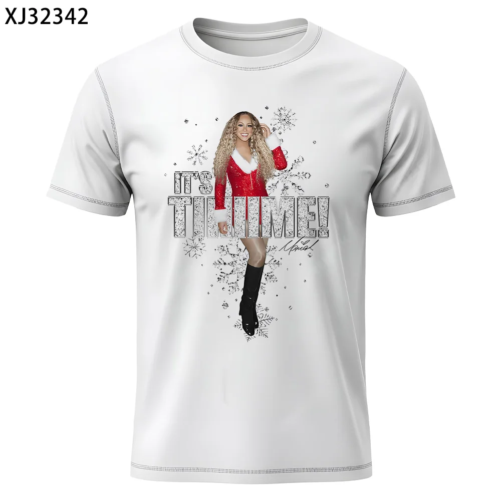 Фото Футболка Mariah Carey Christmas It's Time 2025, мужская и женская модная новая футболка в стиле хип-хоп, уличная повседневная эстетичная одежда больших размеров №3