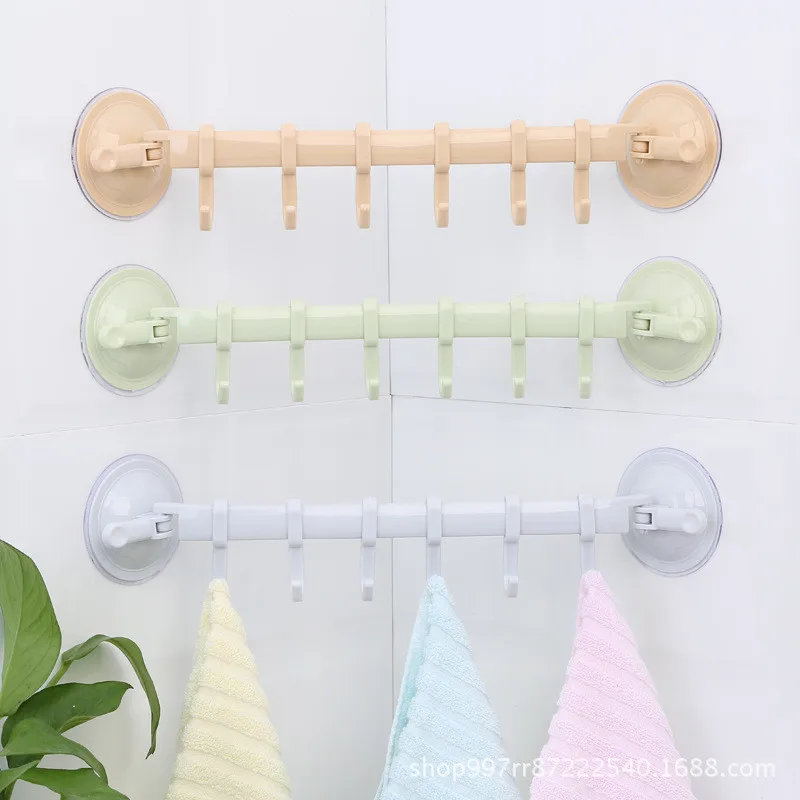 

Adjustable 6 Hooks Double Suction Cup Towel Hanger Rack Hanging Shelves Holders Lock Type Sucker Bathroom Hook Organizer