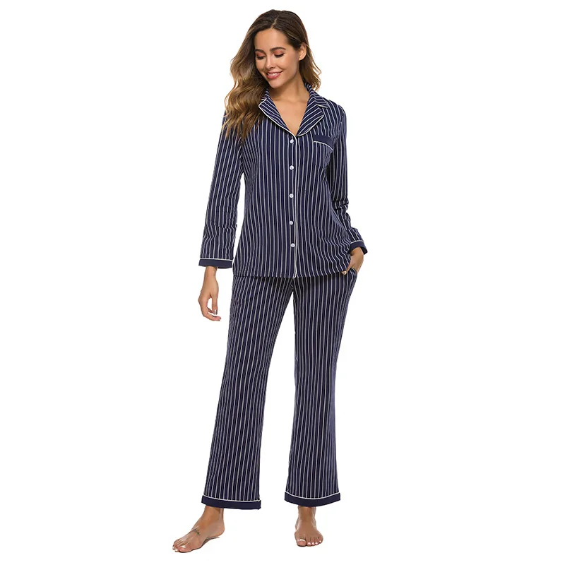 Autumn and Winter New Women's Pajamas Cardigan Striped Polka Dot Pajamas Home Wear Sleep Tops Pijamas Women Sleepwear