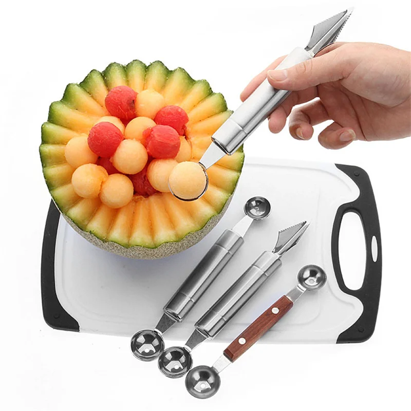 

Double Head Stainless Steel Fruit Digger Kitchen Accessories Carving Knife Watermelon Spoon Kitchen Gadgets Form for Cooking.75z