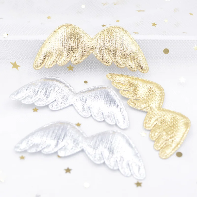 

30Pcs 78mm Gold and Silver Cloth Angel Wing Appliques Padded Patches for DIY Crafts Clothes Hairpin Ornament Accessories