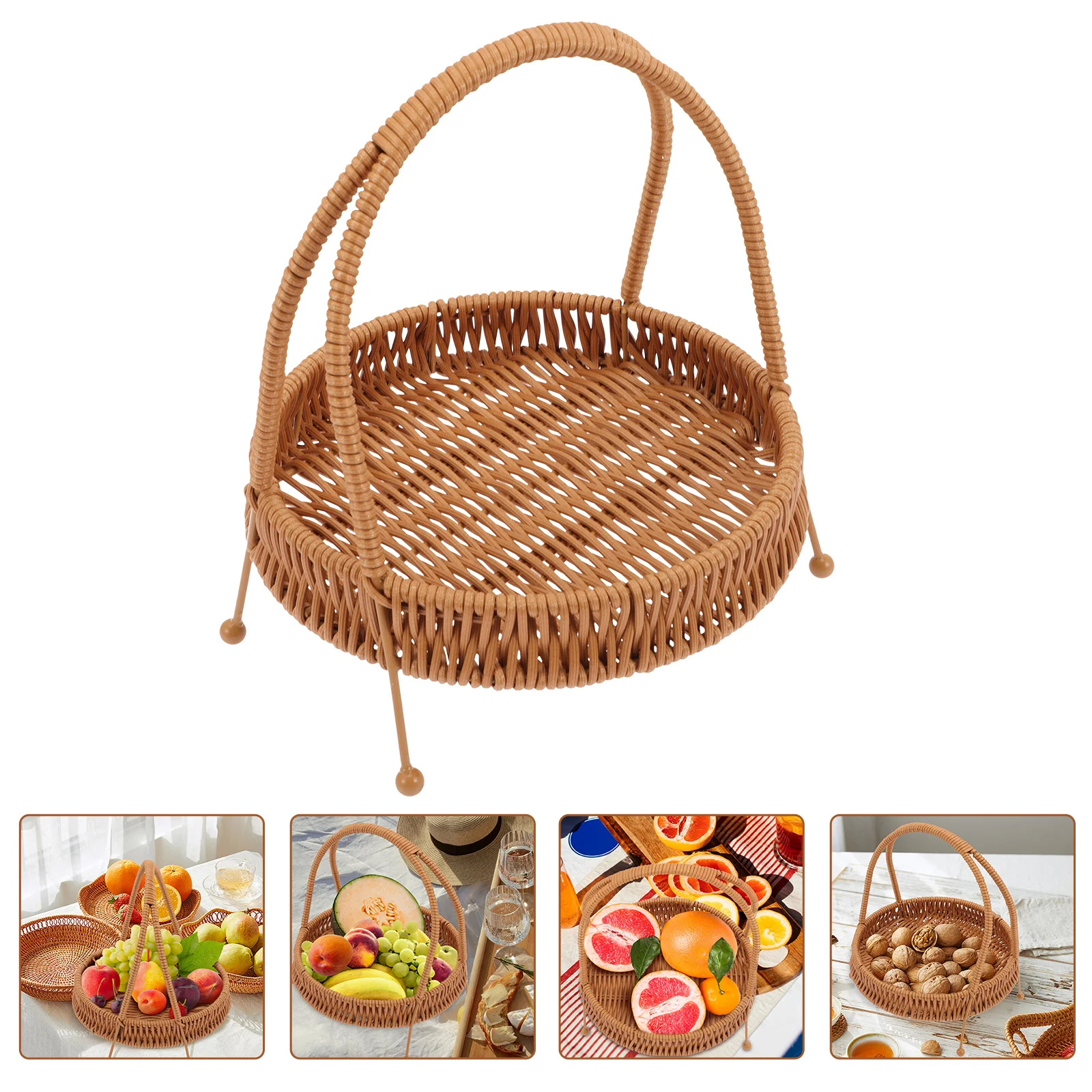 

Woven Tray Serving Platters Bread Baskets Serving 21x19cm Serving Dishes Brown Round Rattan Basket Fruit Basket Candy Tray