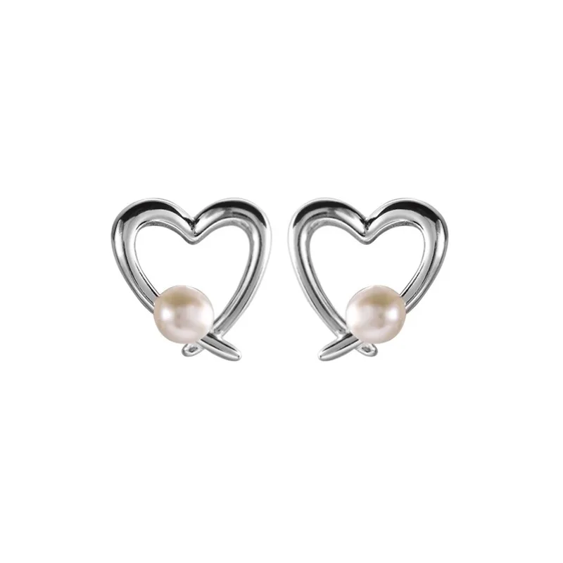 

Bafu S925 Sterling Silver Jewelry Hollowed Love Heart Pearl Earrings for Women Light Luxury Ear Accessory