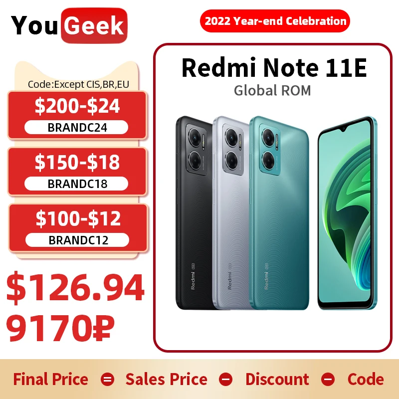 Global ROM Xiaomi Redmi Note 11E 4GB/6GB + 128GB Smartphone Dimensity 700 50MP Camera 5000mAh 18W Fast Chare 90Hz CN Version