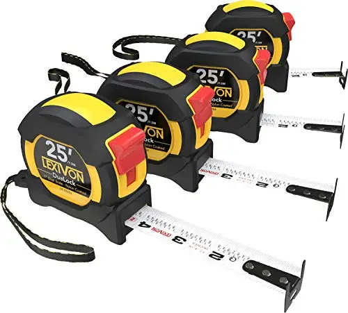 

[4-Pack] 25Ft/7.5m DuaLock Tape Measure | 1-Inch Wide Blade with Nylon side Matte Finish White & Yellow Dual Sided Rule Print |