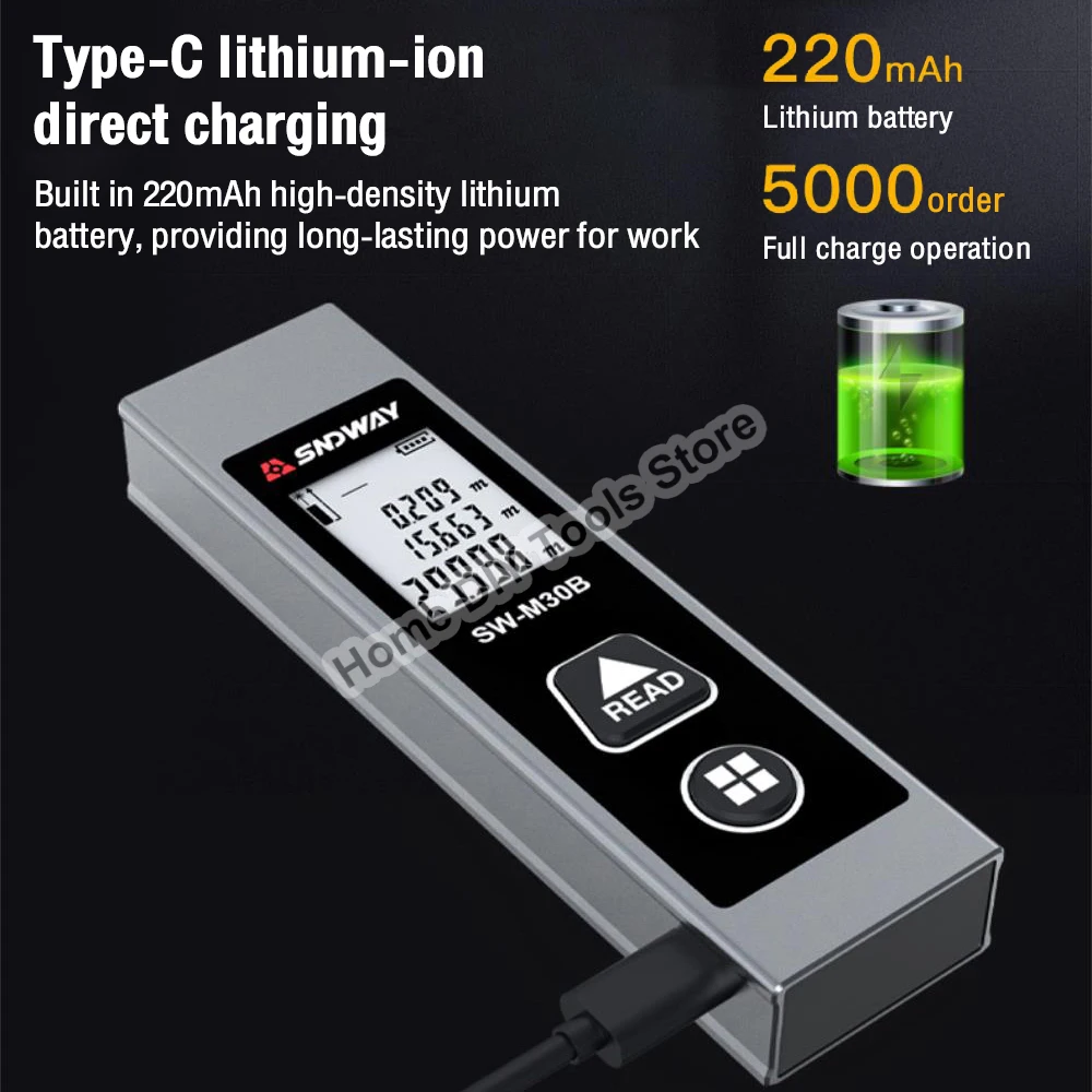 

SNDWAY Rechargeable Mini Laser Distance Meter 0-30m Digital Laser Tape Measure Measuring Tool Device Ruler Test Range Finder