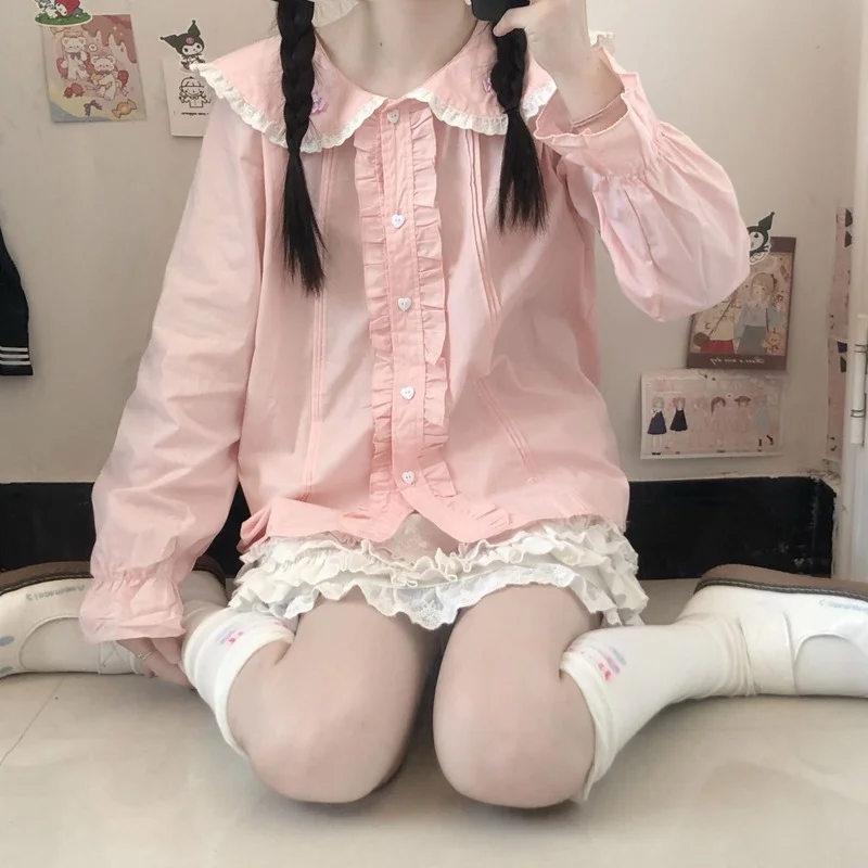 

Блузка женская розовая с воротником-лодочкой, с рюшами и длинным рукавом