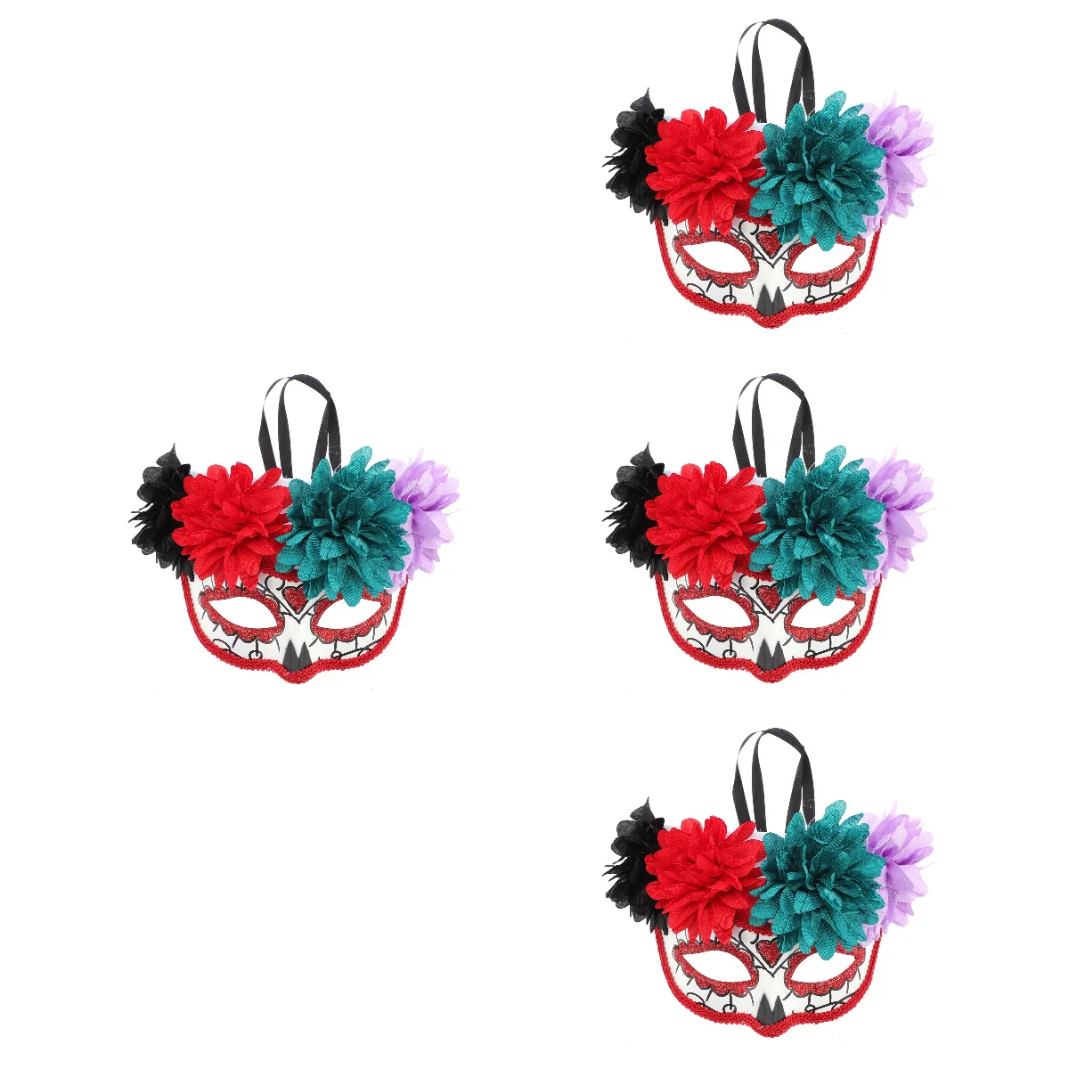 

4pcs Day of the Dead Half Face Mask Cosplay Day of the Dead Mask with Floral