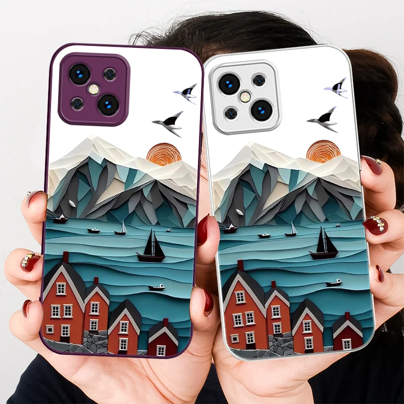 Retro house and boat purple For Find X5 X3 Lite Reno 6 4Z 5G OPPO A72 79 73 58 A54S OnePlus Nord N200 Tempered glass phone case