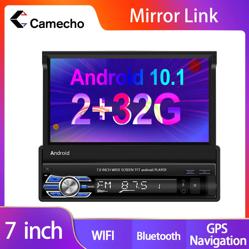 

Автомобильное радио Camecho 1 Din 7 дюймов Android, Универсальный Автомобильный GPS, мультимедийный видеоплеер, выдвижной сенсорный экран 7 дюймов, USB/FM...