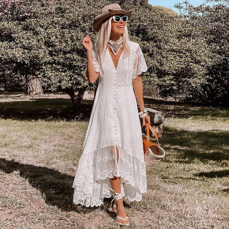 

Sylph Dresses Elegant Vestidos Clothing Robe Vacation Skirt Party Night Women's V-neck Slim Dress Floral Skirts Gown Festival