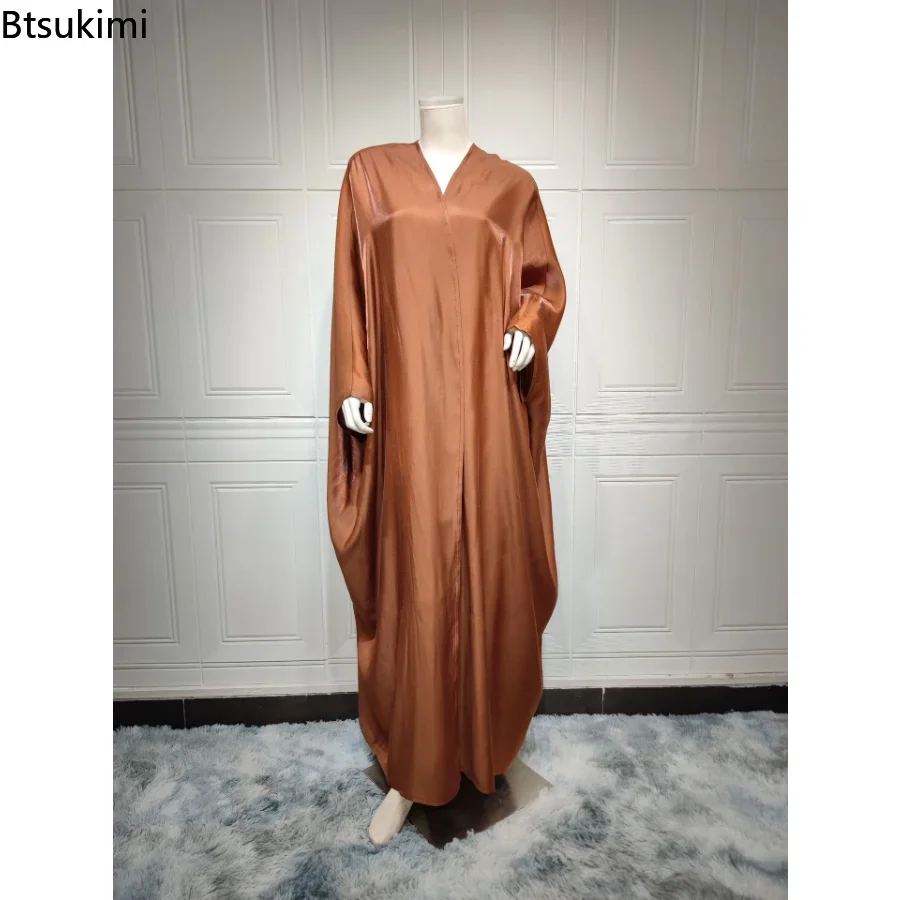 Мусульманское платье Абая Дубай Шелковый атлас Однотонный Марокканский кафтан с