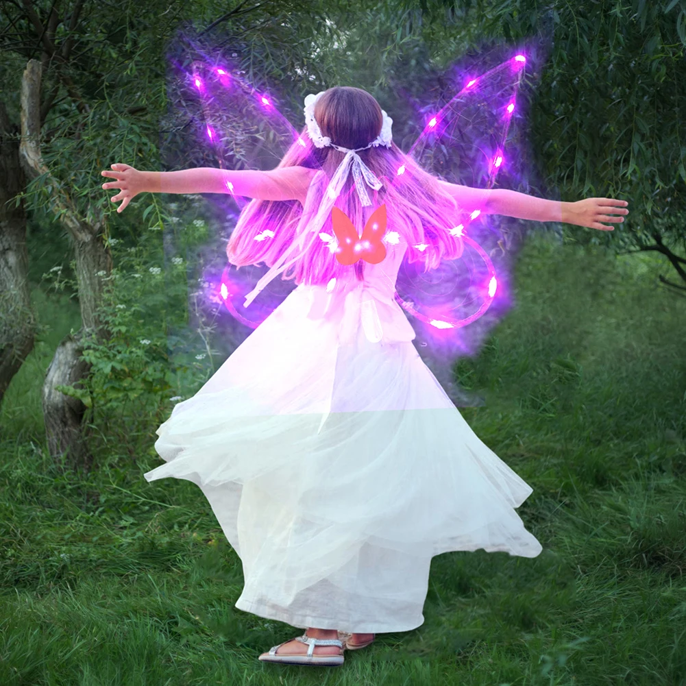

Крылья бабочки и феи со светодиодной гирляндой, венок для детей, для девочек, реквизит для сценической фотосъемки, Рождественский Костюм