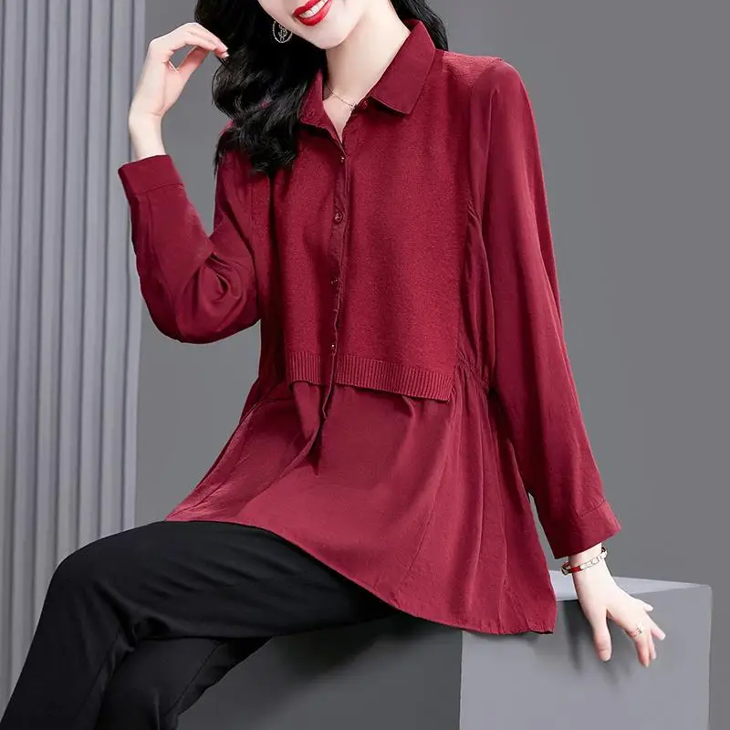 

Women tops Red shirt female blouse autumn 2021 new high-end large brand ocean shirt fashion temperament long sleeve shirt
