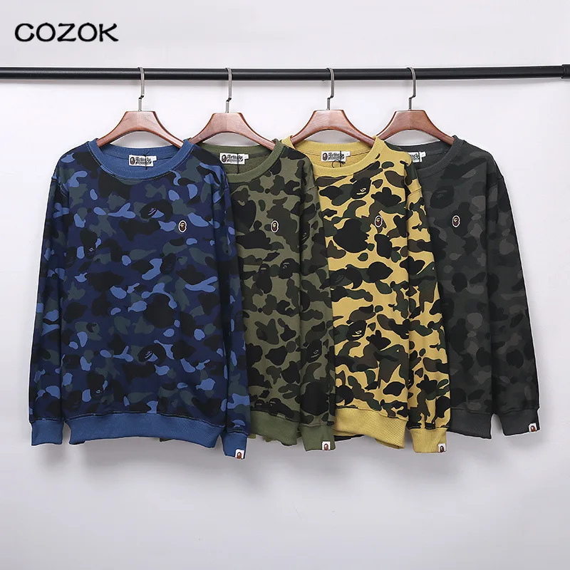 

neck sweater with embroidery on the chest for men and women, Classic cotton jersey with camouflage terry, Standard small sweater