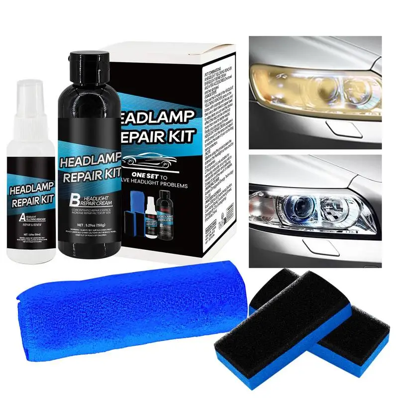 Набор для чистки автомобильных фар с губчатыми салфетками жидкость полотенец