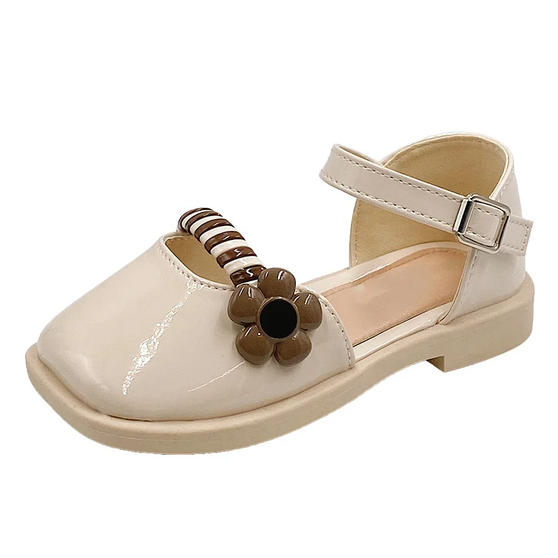 

CMSOLO New Arrival Girls' Leather Shoes Black 2022 Spring And Summer Single Soft Bottom Western Style Casual Beige Black Sweet