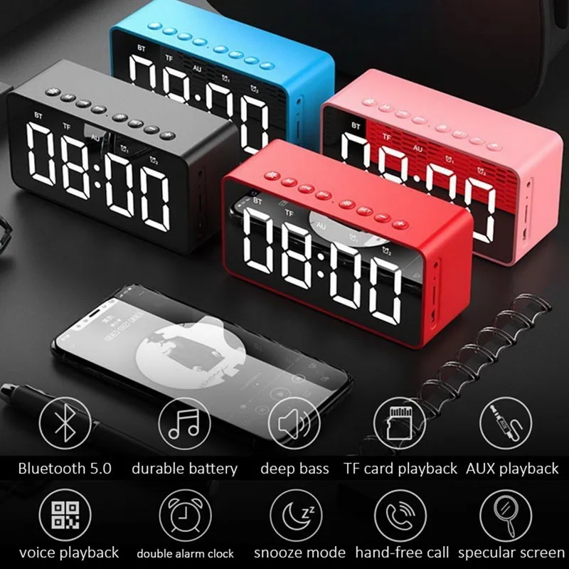 BT506 FM светодиодный будильник Bluetooth динамик мини-зеркало подарочная карта