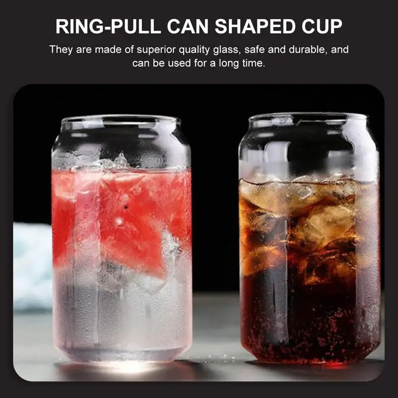 

2Pcs Ring-pull Can Shaped Glass Cups Transparent Water Mugs Practical Beer Mugs