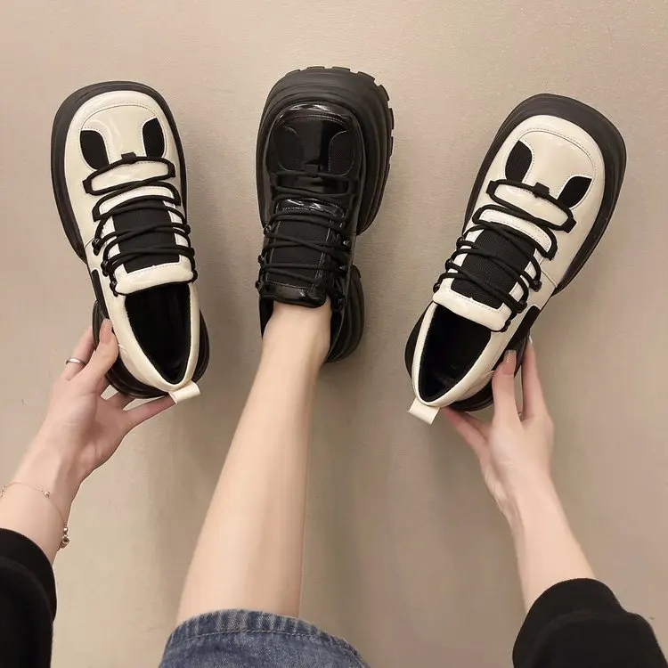 

Women's high heels vulcanized shoes casual platform shoes spring and autumn college style Mary Jane thick heel black shoes