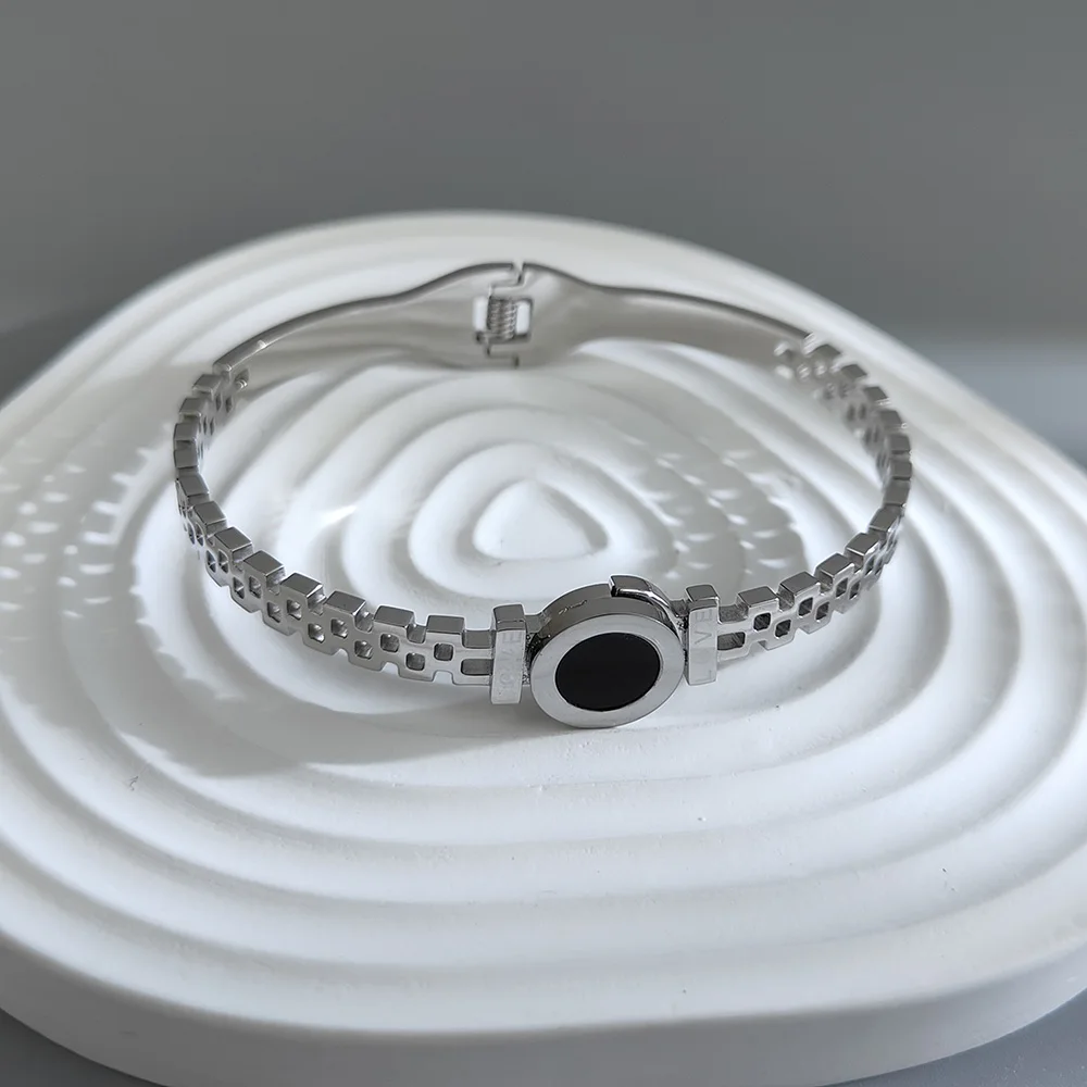 Браслеты женские из нержавеющей стали с черными дисками акриловые украшения
