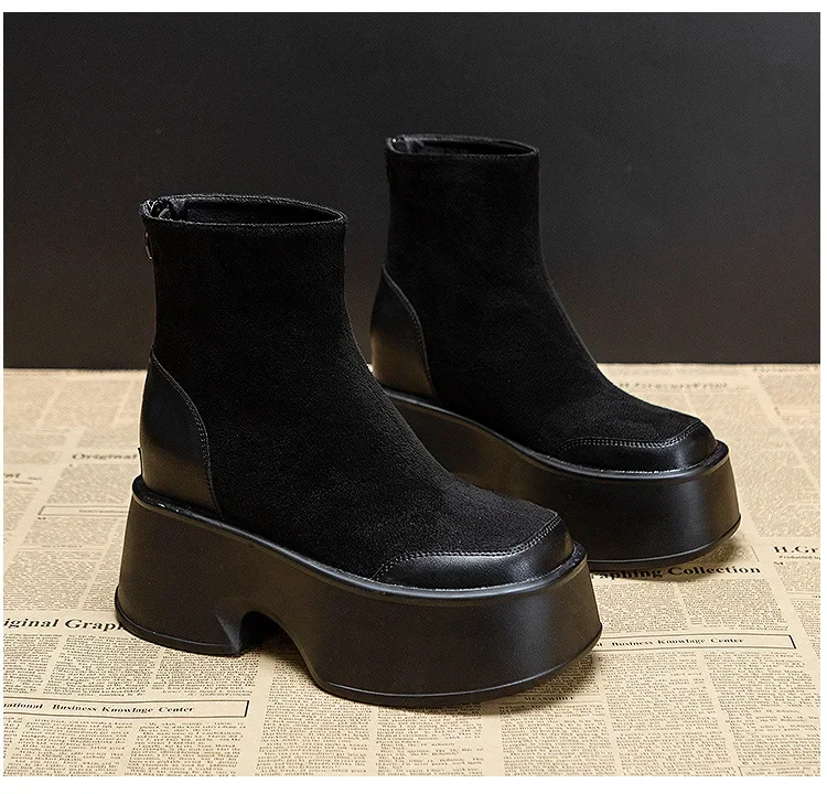 11 см черные замшевые женские ботильоны из овчины плюшевая теплая