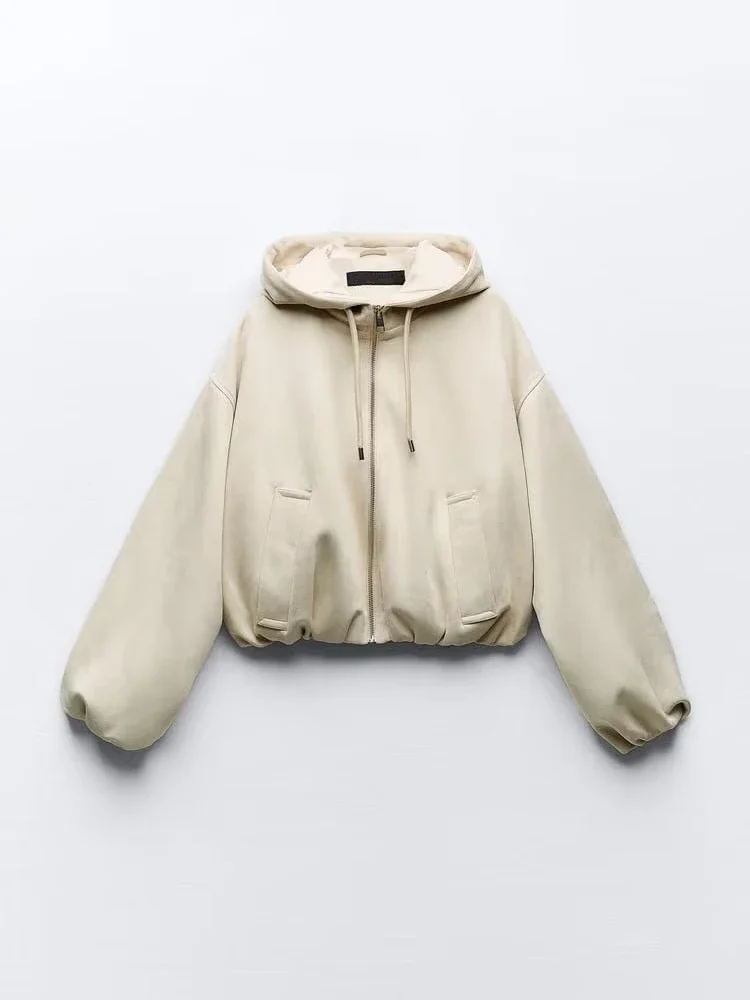 

Женская замшевая куртка с капюшоном, однотонная свободная утепленная куртка с длинным рукавом, на молнии, Осень-зима