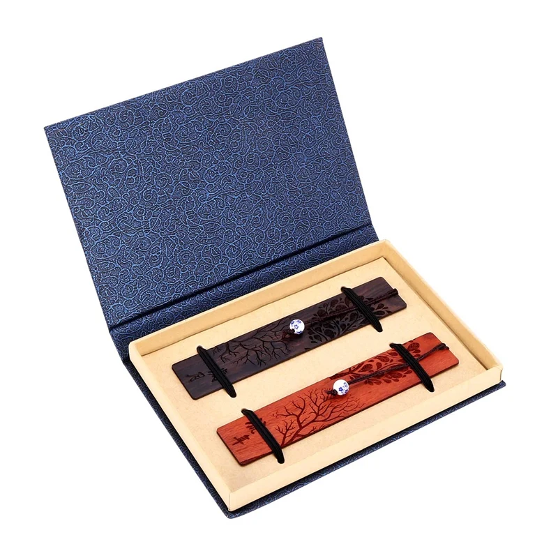 

Handmade Unique Traditional Chinese Wooden Bookmark Set With Tassel As Present For Kids And Friends Gift Box Packaging