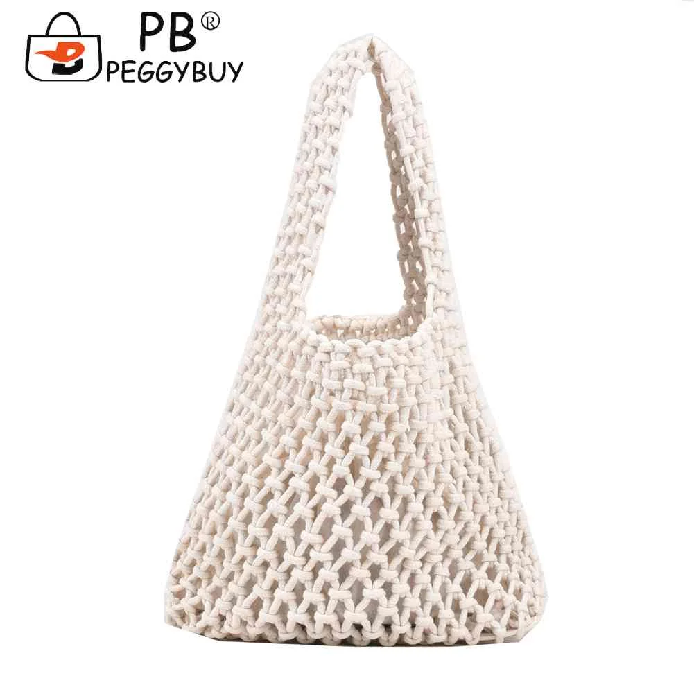 

Cotton Thread Handbags Totes Bag Straw Woven Hollow Net Handbags Female Summer Shopping Beach Vacation Coin Purse