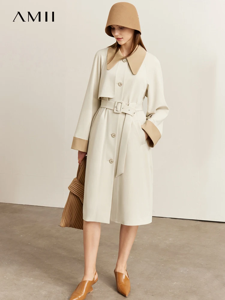 

AMII Minimalism Trench Coat for Women 2022 New Autumn Commuter Temperament Elegant Panelled Design Fashion Long Coats 12230330