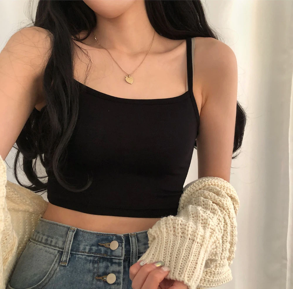 

Spring and summer suspender with beautiful back, solid color, short cut, leaky navel, bra, sleeveless, sexy small tank top