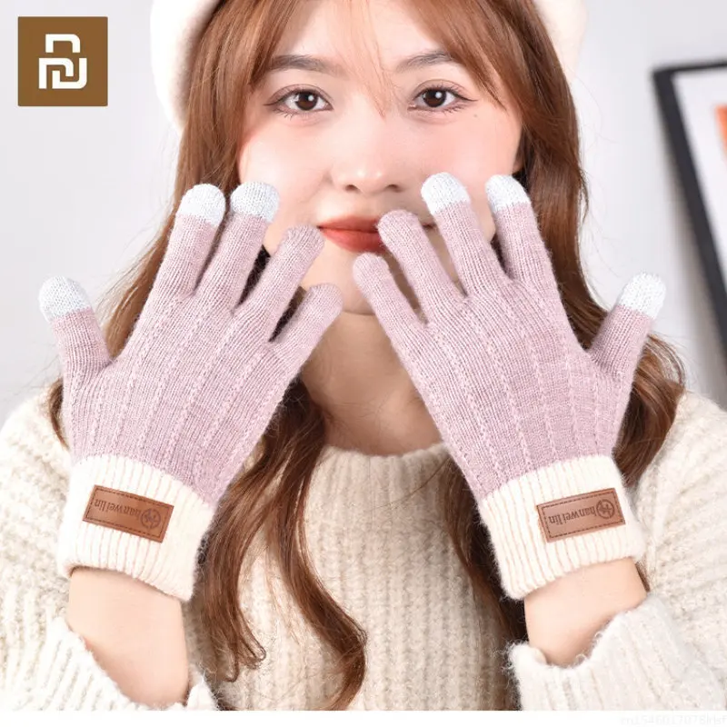 

Шерстяные вязаные жаккардовые перчатки Youpin для вождения с сенсорным экраном мужские зимние кашемировые бархатные утолщенные эластичные т...