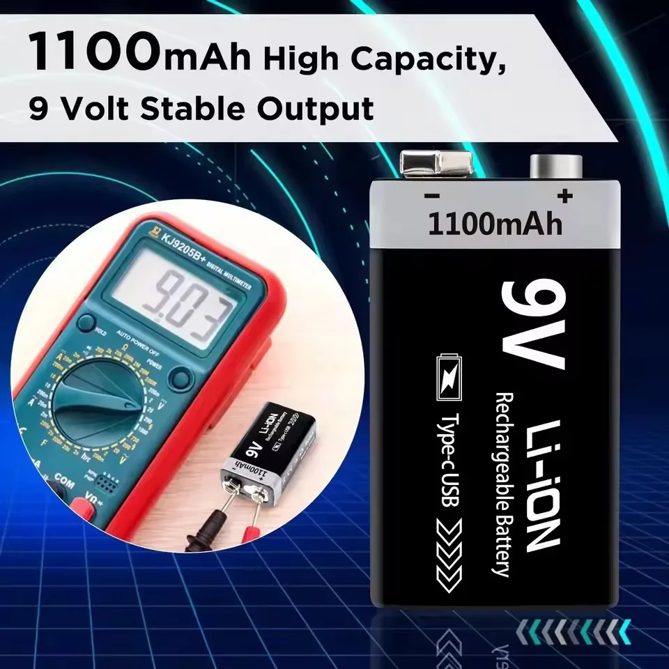 Фото 20 шт. 9 В аккумуляторная батарея 1100 мАч USB Type-C 6F22 9 В литиевая батарея для радиоуправляемой модели вертолета мультиметра игрушечная электрогитара №3
