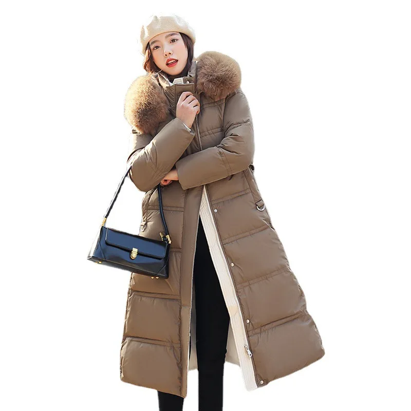 Women's Down Jackets 2022 Autumn Winter New Long Sleeve Hooded Fashion Korean Slim Cotton Jacket Casual Lace Up Thickened Coat