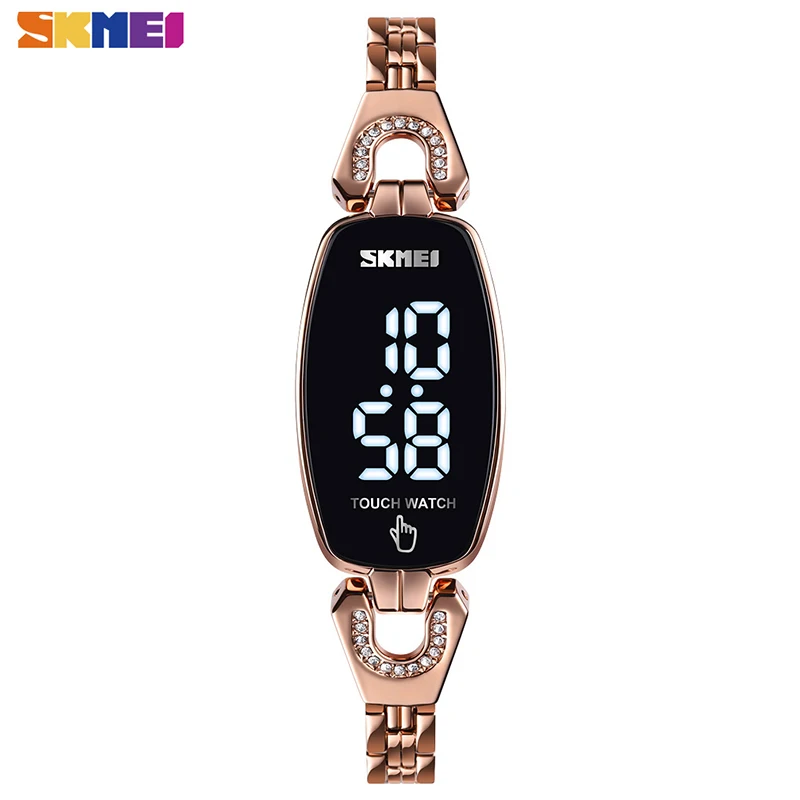 

SKMEI LED Touch Women Watches Fashion Diamond Slim Digital Women Wristwatches Stainless Steel Strap Waterproof reloj mujer 1588