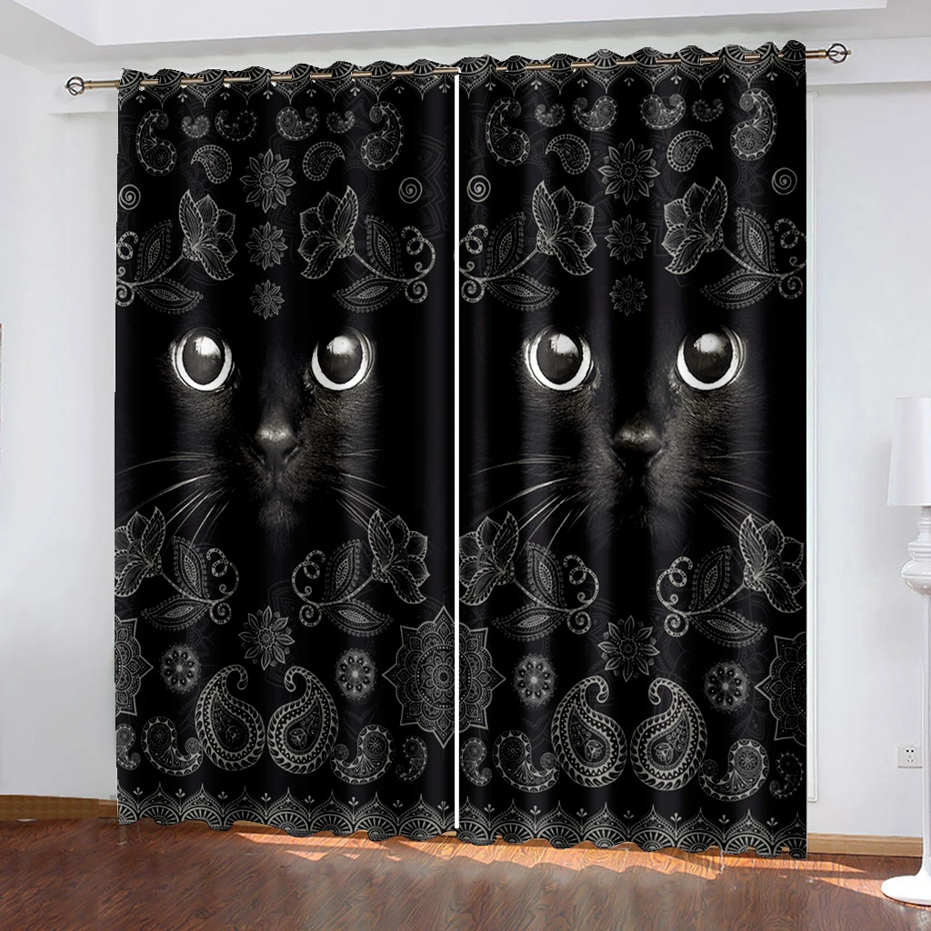 

Living Room Shading Decorative Curtain Home Textile Decoration Bedroom Grommet Curtains Black Cat Pattern Printing Shading 90%