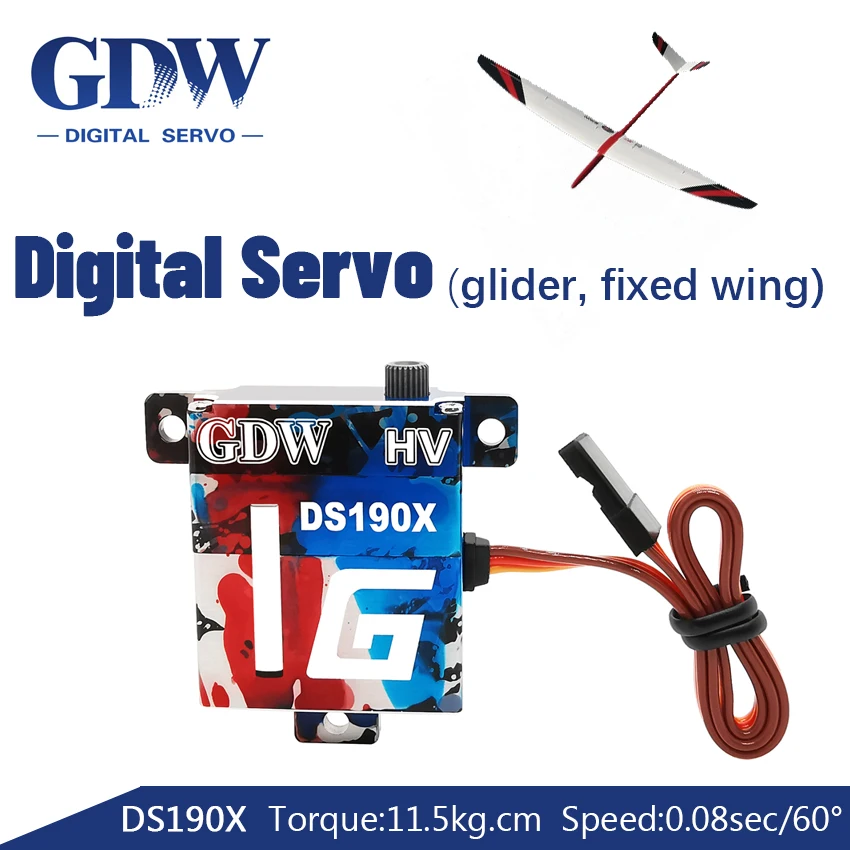 Фото GDW DS190X 11,5 кг крутящий момент металлический корпус стальная шестерня модель самолета самолет с фиксированным крылом планер цифровой сервопривод №1