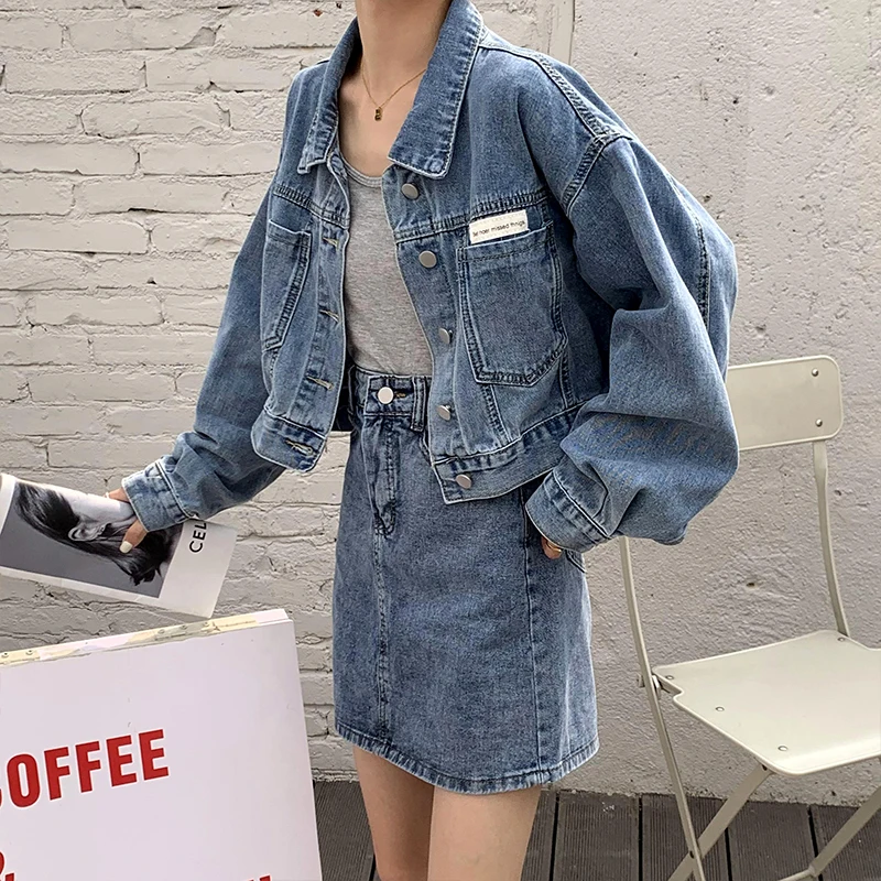 

Джинсовая куртка женская весна-осень 2022 Ретро Модный костюм юбка в западном стиле комплект из двух предметов