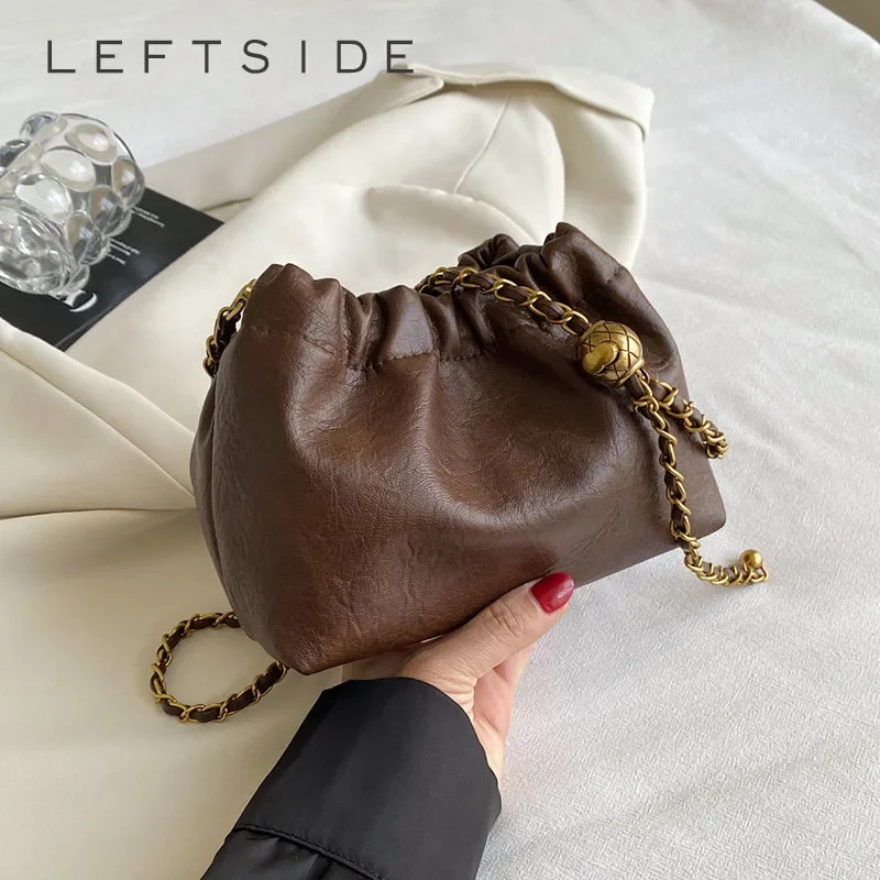 

LEFTSIDE Small PU Leather Design Crossbody Bags for Women 2023 New Korean Fashion Y2k Brand Female Chain Handbags and Purses
