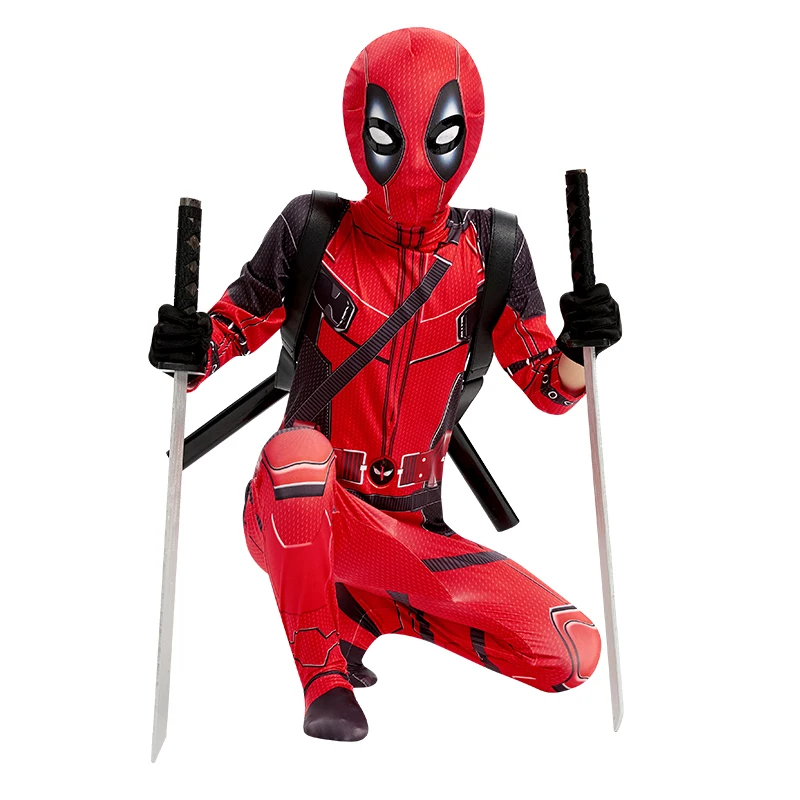 

children's cosplay costume boy superhero movie deadpool mask red suit one-piece Halloween party costume boy girl