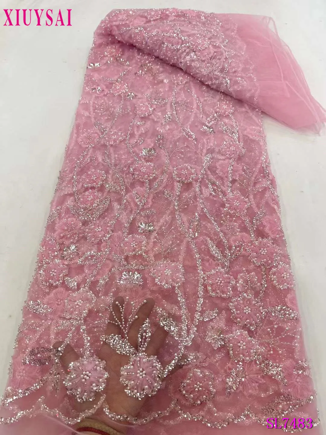 

Luxurious African Lace Fabric Sequins Beads Embroidery Groom Nigerian 2023 High Quality French Net Lace Fabric For Sewing