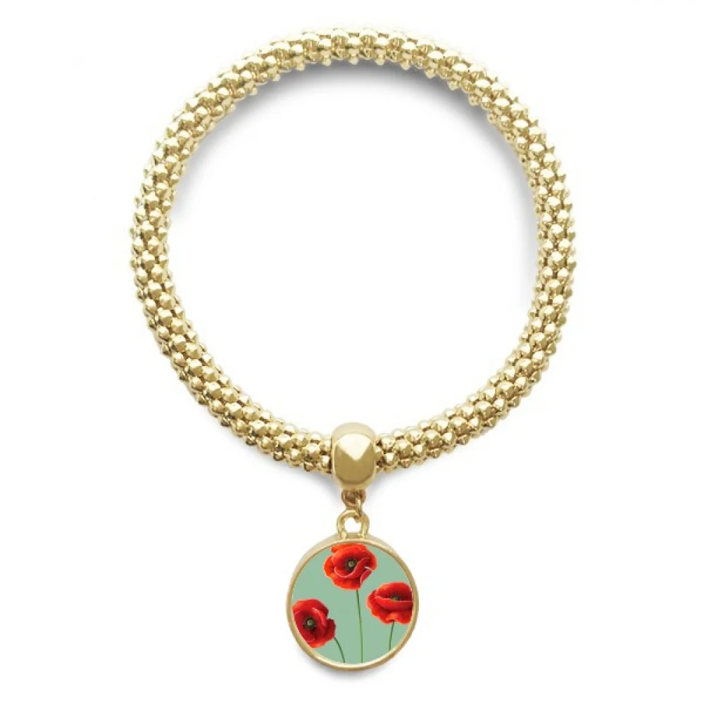 

Art Painting Corn Red Flowers Golden Bracelet Round Pendant Jewelry Chain