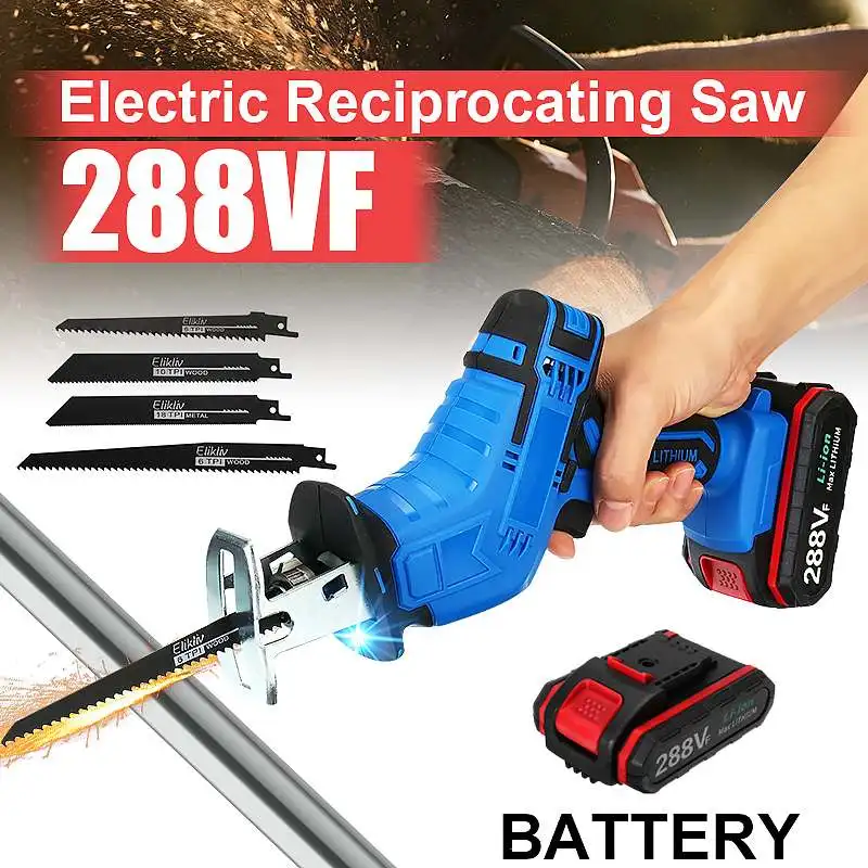 

288VF Electric Cordless Reciprocating Saw 1/2PCS Li-ion Battery 4PCS Blades Kit Metal Pipe Wood Cutting Tool US Plug Saber Saw