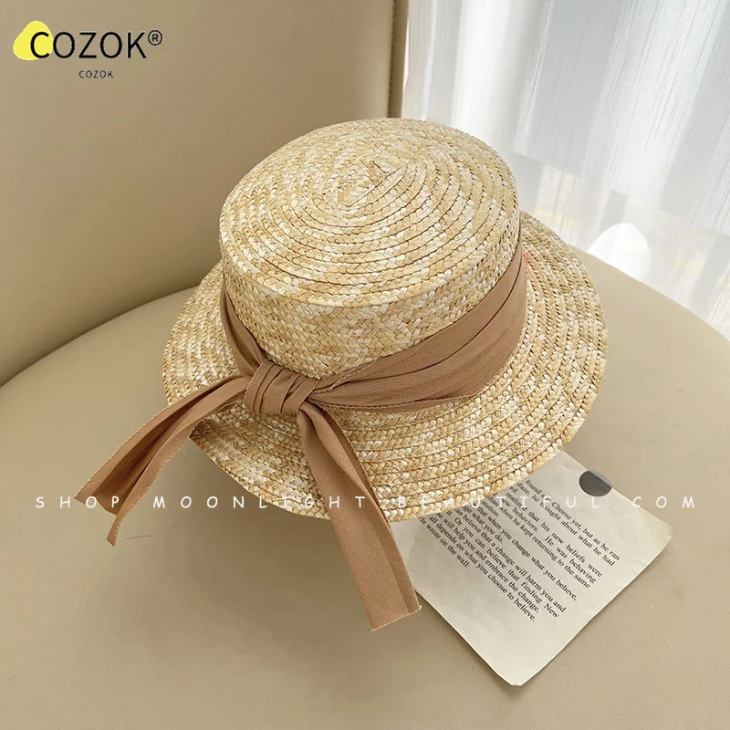 

Knotted Fabric Strips Pure Handmade Spring and Summer Straw Hat Fisherman's Hat Baby Outing Sun Shade Caps Flat Top