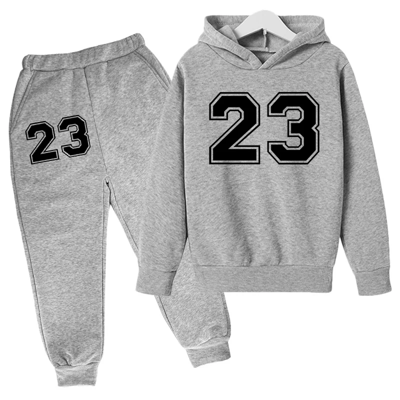 Hoodie Training Set NO:23 Basketball Coat Children's Family Casual Sports Clothes Spring and Autumn Top + Trousers 2-piece Set enlarge