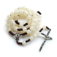 handmade round acrylic bead rosary necklace catholic religious cross jesus crucifix pendant necklaces for men women