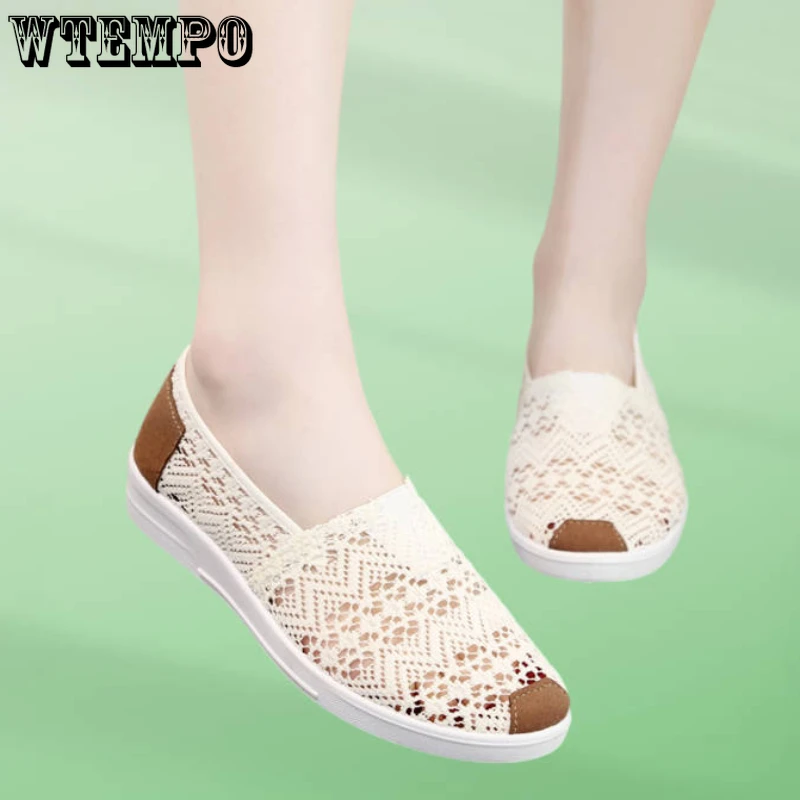 

WTEMPO Shoes for Woman Canvas Sneakers Flats Classic Women's Slip on Light Mesh Ladies Dancing Shoe Breathable Flat Wholesale